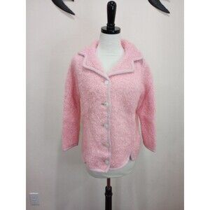 Vintage 1960's Sakri Hand Fashioned Knitwear California Pink Cardigan Blazer - M